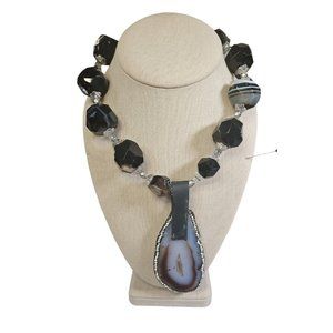 RARE Vintage 17" FIOCCHI Italy Agate Gemstone Crystal Chunky Statement Necklace